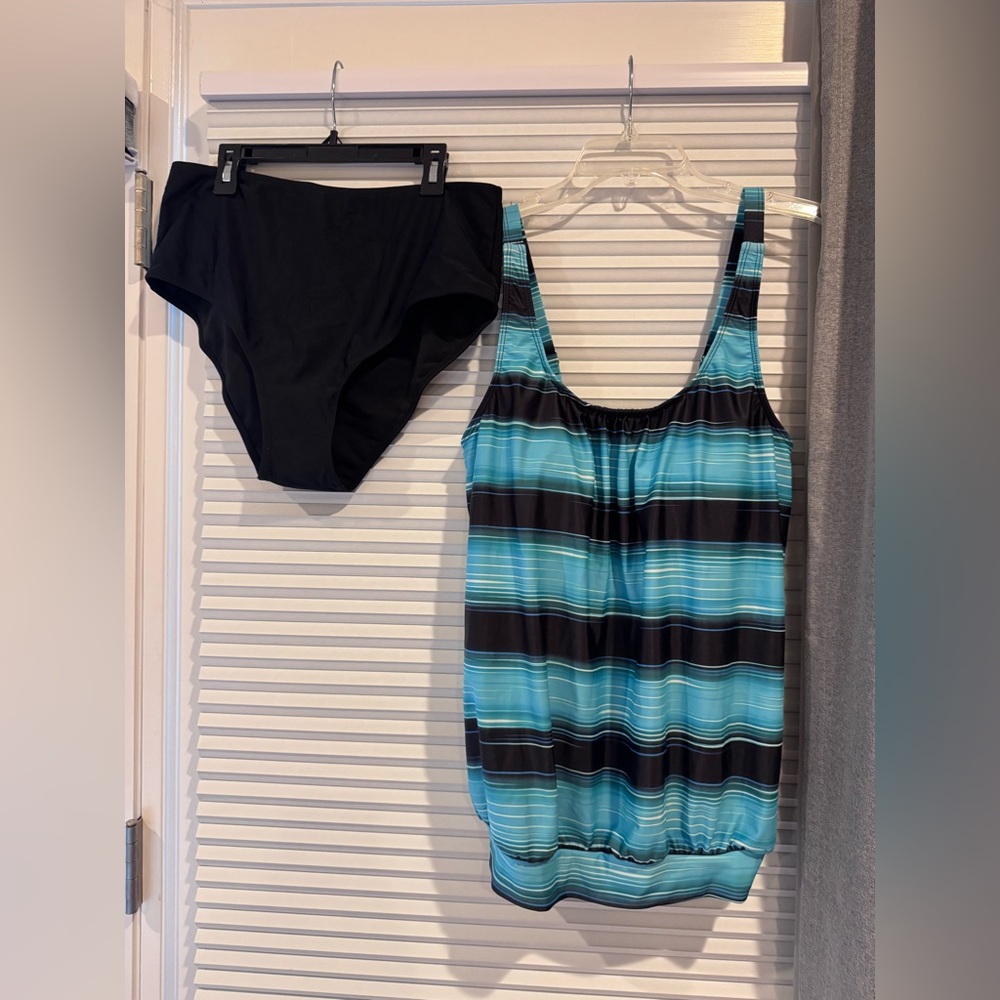 Younique Black and Blue Striped Swim Set